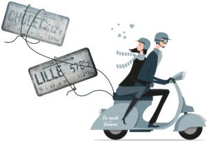Simon et Simone en scooter.