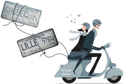 Simon et Simone en scooter.